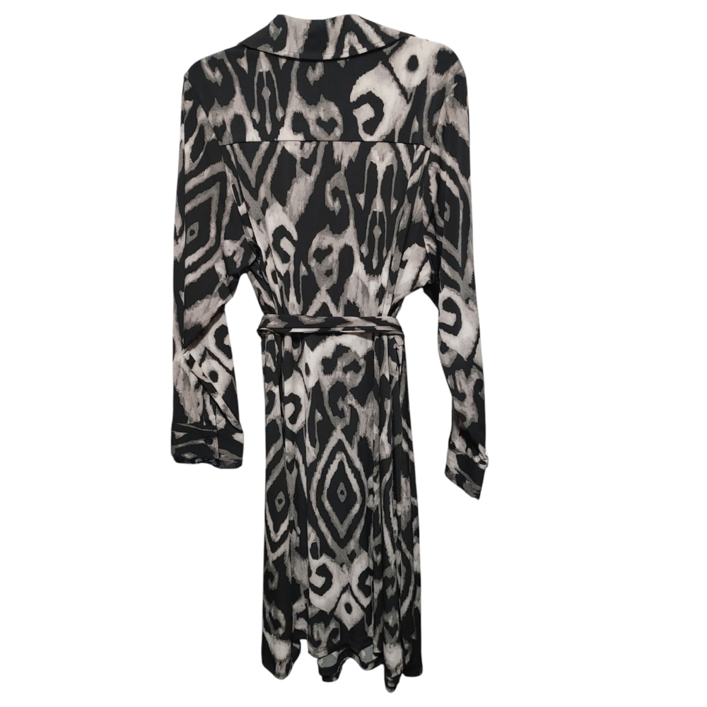 Lane Bryant Gray Black Geometric Pattern Collared Tie Front Dress Womens Size 3X - Picture 4 of 11